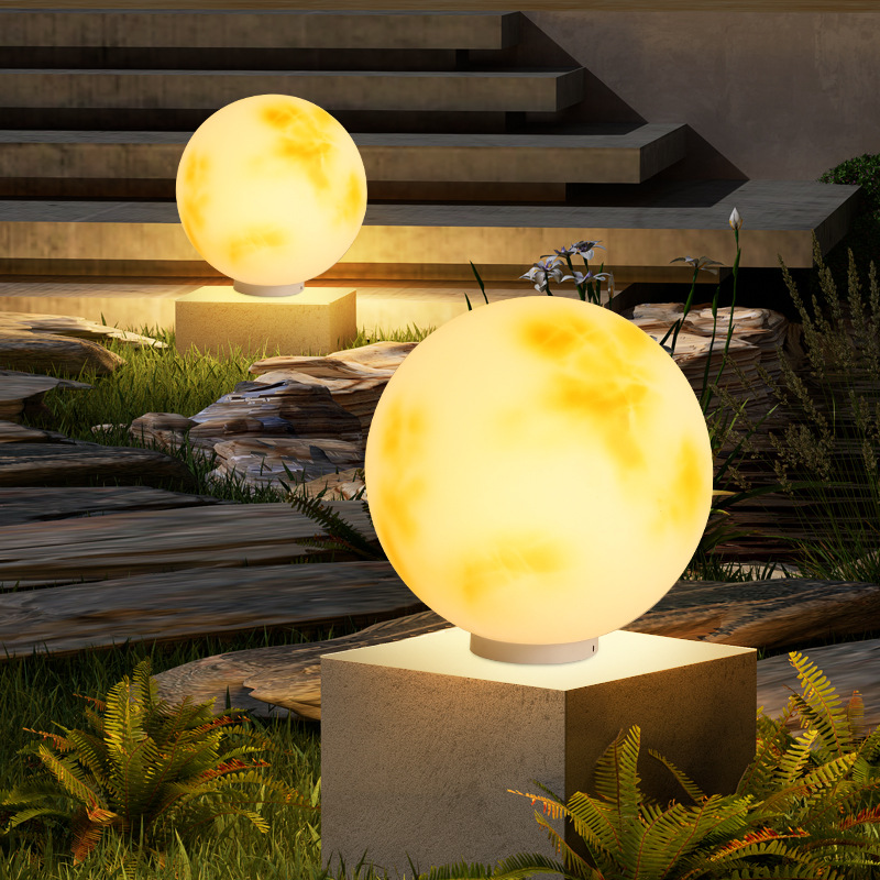 Solar column head lamps, moon lamps, outdoor courtyard gate column lamps, villa spherical garden fence lamps, moon lamps Specification drawing