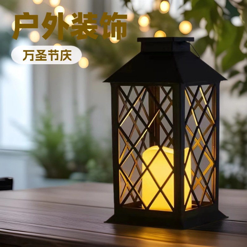 Solar candle wind lamps, cross-border outdoor garden lamps, retro palace lamps, portable camping lamps, Christmas hollowed-out wind lamps full figure