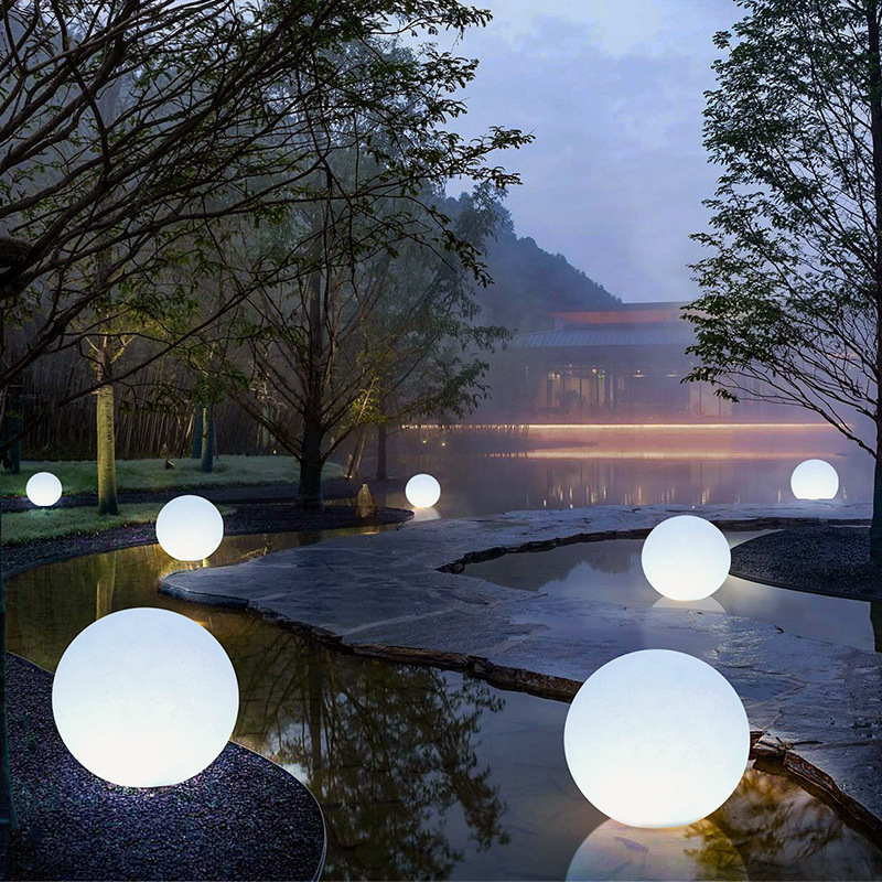 led light-emitting spherical lights, indoor landscaping and decorative atmosphere lights, outdoor waterproof lawn spherical lights, landscape courtyard lights Application Scenario