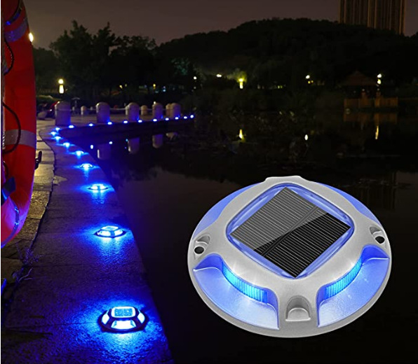 Circular solar ground lamp, four-sided light, dual-color switching ground lamp, courtyard steps, walkway, aluminum alloy, pressure-resistant full figure