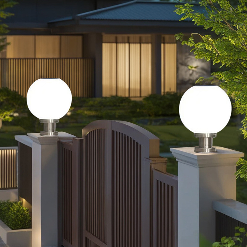 Outdoor solar-powered courtyard lamp post headlamps, villa and rural gate round ball wall lamps, gate post lamps details Picture