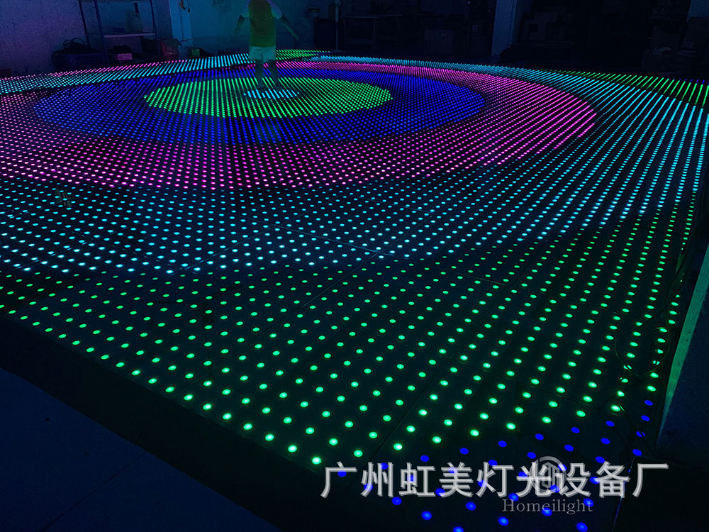led floor tile lights, colored luminous tile patterns, interactive floor trampling, dmx stage video, pixel floor lights Application Scenario