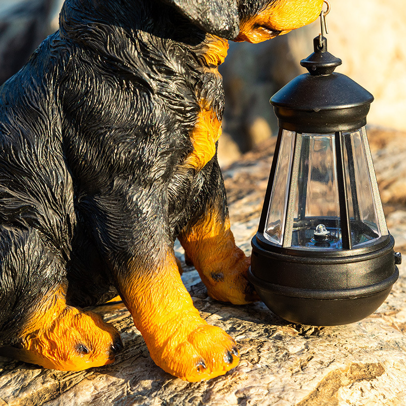 Solar-powered dog lantern, outdoor waterproof large lighthouse dog lantern, resin ironwork LED light source, courtyard night light Specification drawing