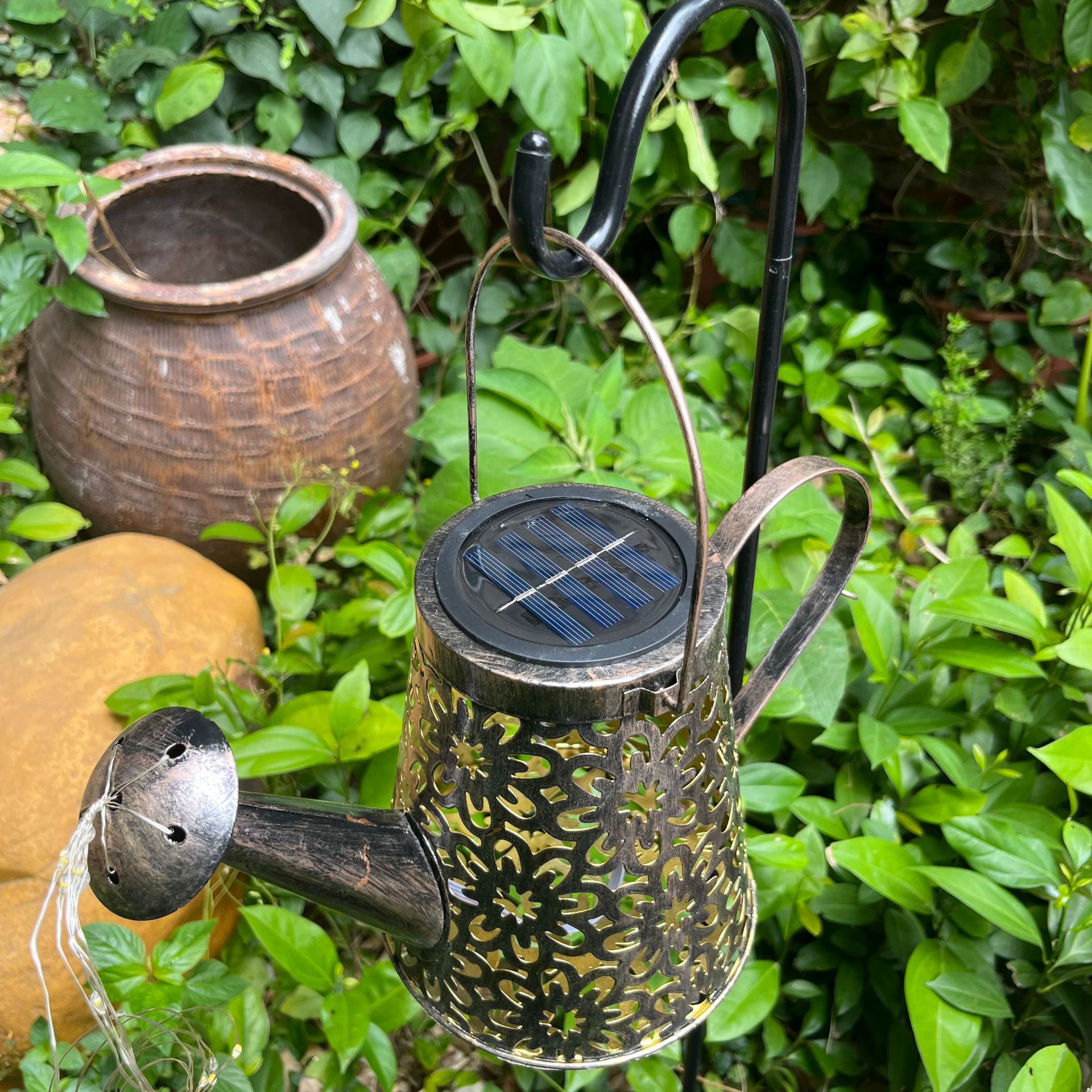 Cross-border solar garden lights, creative iron water bottles, shower heads, floor socket lights, outdoor garden landscape decorative copper wire lights details Picture