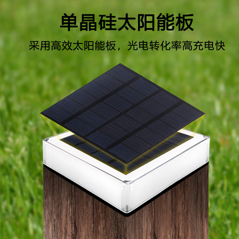 Cross-border solar square column head lights, outdoor gate and fence lights, garden gate column lights, RGB gradient courtyard lights Specification drawing
