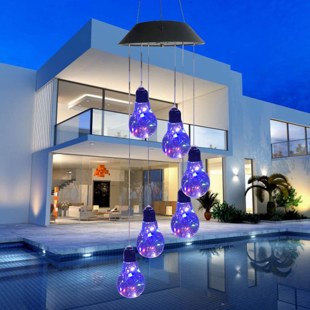 Solar wind chime lamp, 48-color solar bulb, wishing bottle, outdoor decoration, solar courtyard pendant lamp full figure