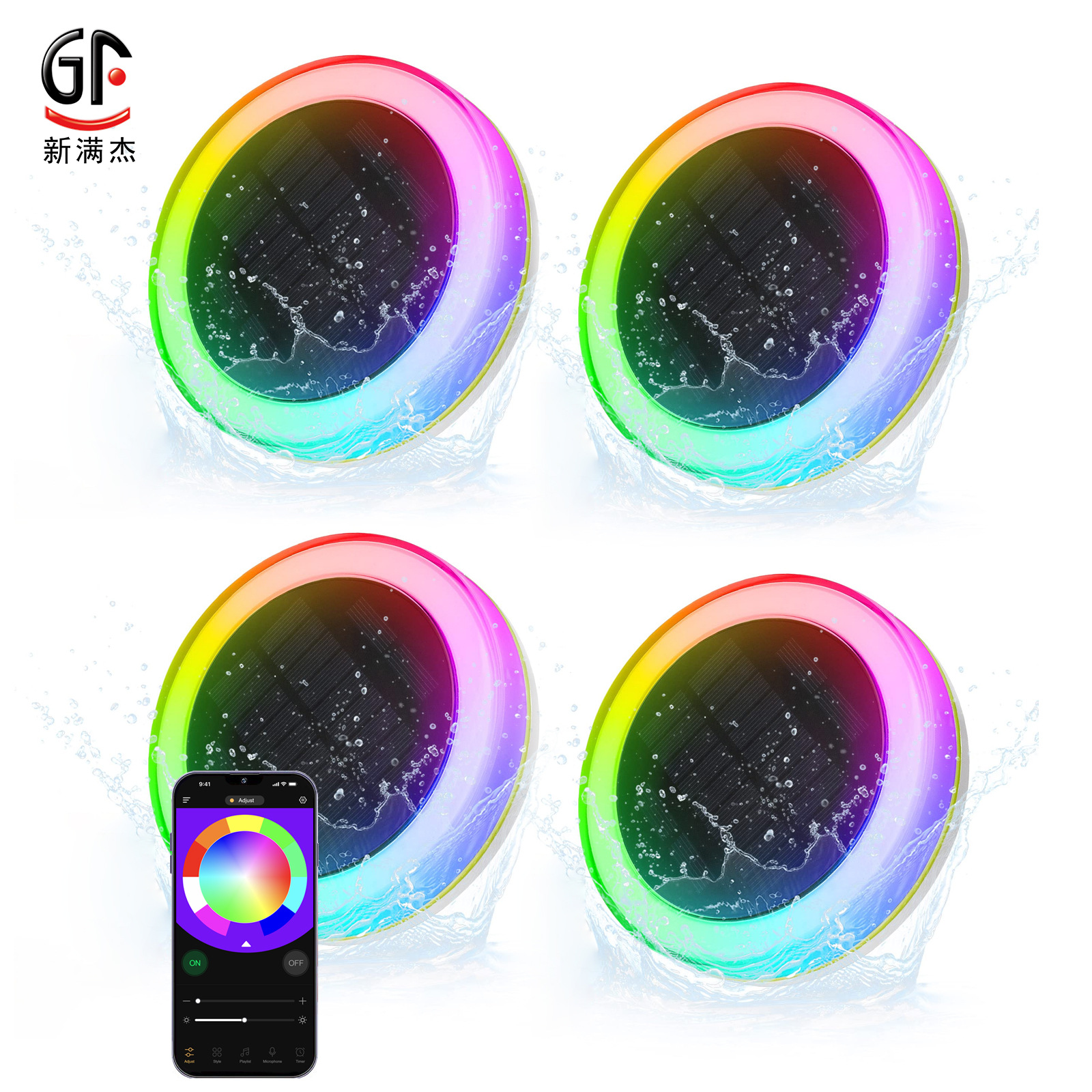 2024 Private mold cross-border new product solar swimming pool light USB charging remote control diving music Floating light Item Picture