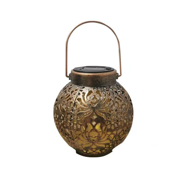 Solar-powered iron lanterns, hollowed-out lamps, outdoor waterproof garden lamps, decorative landscape garden lawn lamps, ornaments, hanging lamps Item Picture
