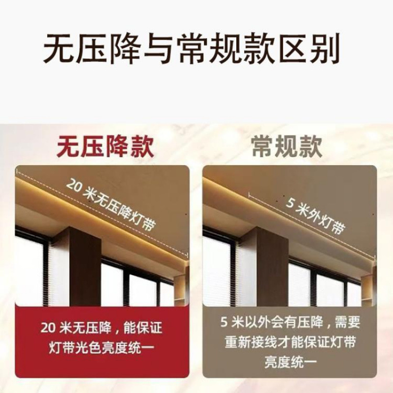 24v low-voltage self-adhesive ultra-bright home living room background wall ceiling led non-voltage drop light strip for clothes and cabinets details Picture