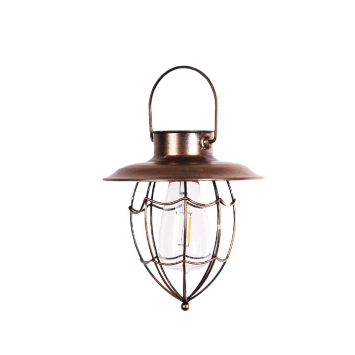 Solar-powered ironwork hanging lamps, hollowed-out tungsten filament lanterns, retro courtyard waterproof, solar-powered viewing night lights, lawn lights Item Picture