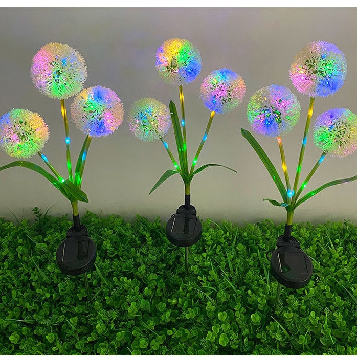 New outdoor solar-powered dandelion and scallion round ball lamp for landscape green plants, courtyard garden, balcony decoration and atmosphere Specification drawing