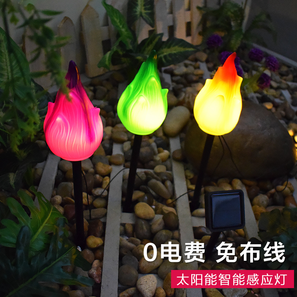 Cross-border new solar lamps, simulated flame lamps, courtyard decoration, outdoor creative torches, ground sockets, garden atmosphere lamps full figure