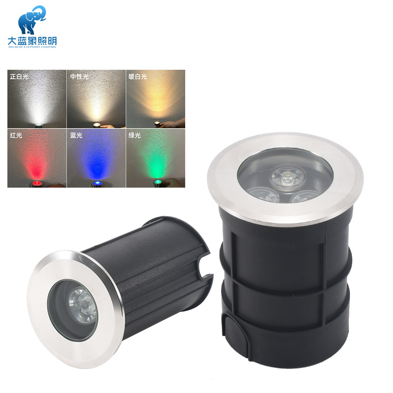 Outdoor seven-color waterproof ip68 underwater buried light, 304 stainless steel small spotlight, square staircase park buried light full figure