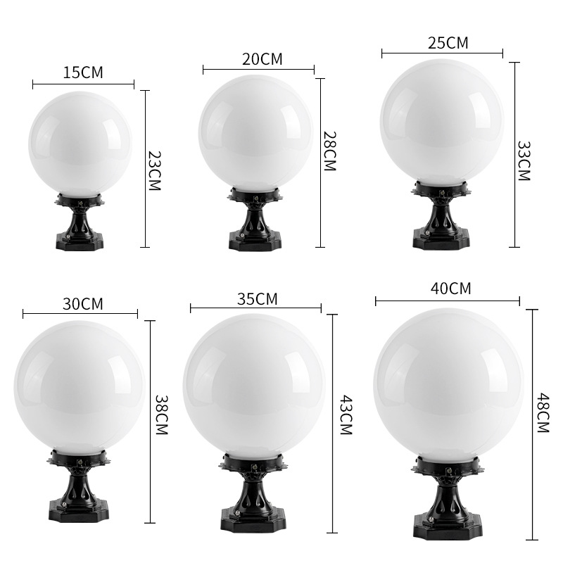 Gate column lights, acrylic ball lights, fence round lights, round ball lampshades, outdoor park and courtyard spherical column head lights details Picture