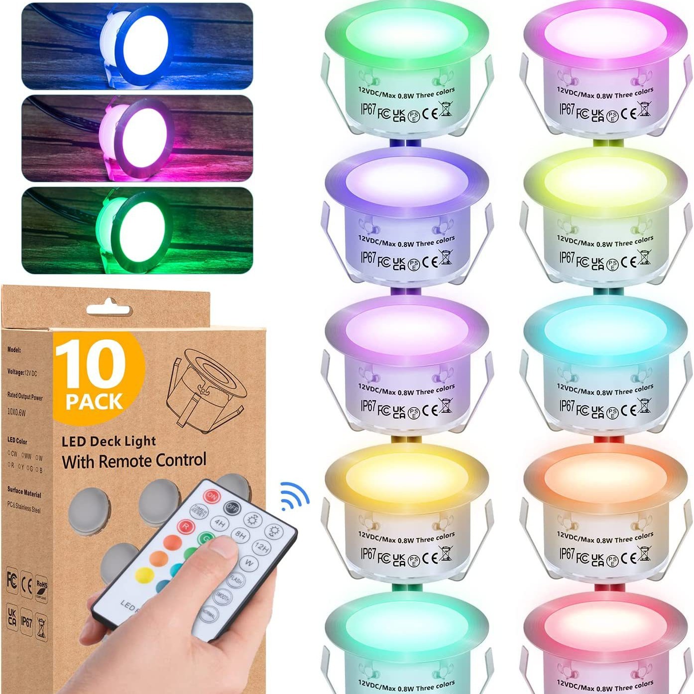 Remote-controlled color buried light, RGB dimming color-changing deck light, 12V low-voltage floor light, step garden light full figure