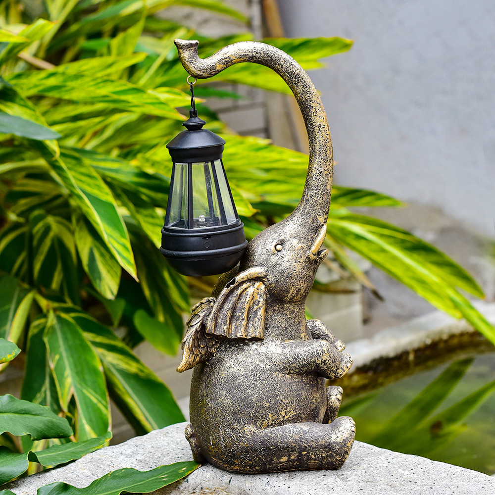 Amazon outdoor solar resin lamps, elephant statue ornaments, courtyard garden statues, decorative resin handicrafts Application Scenario