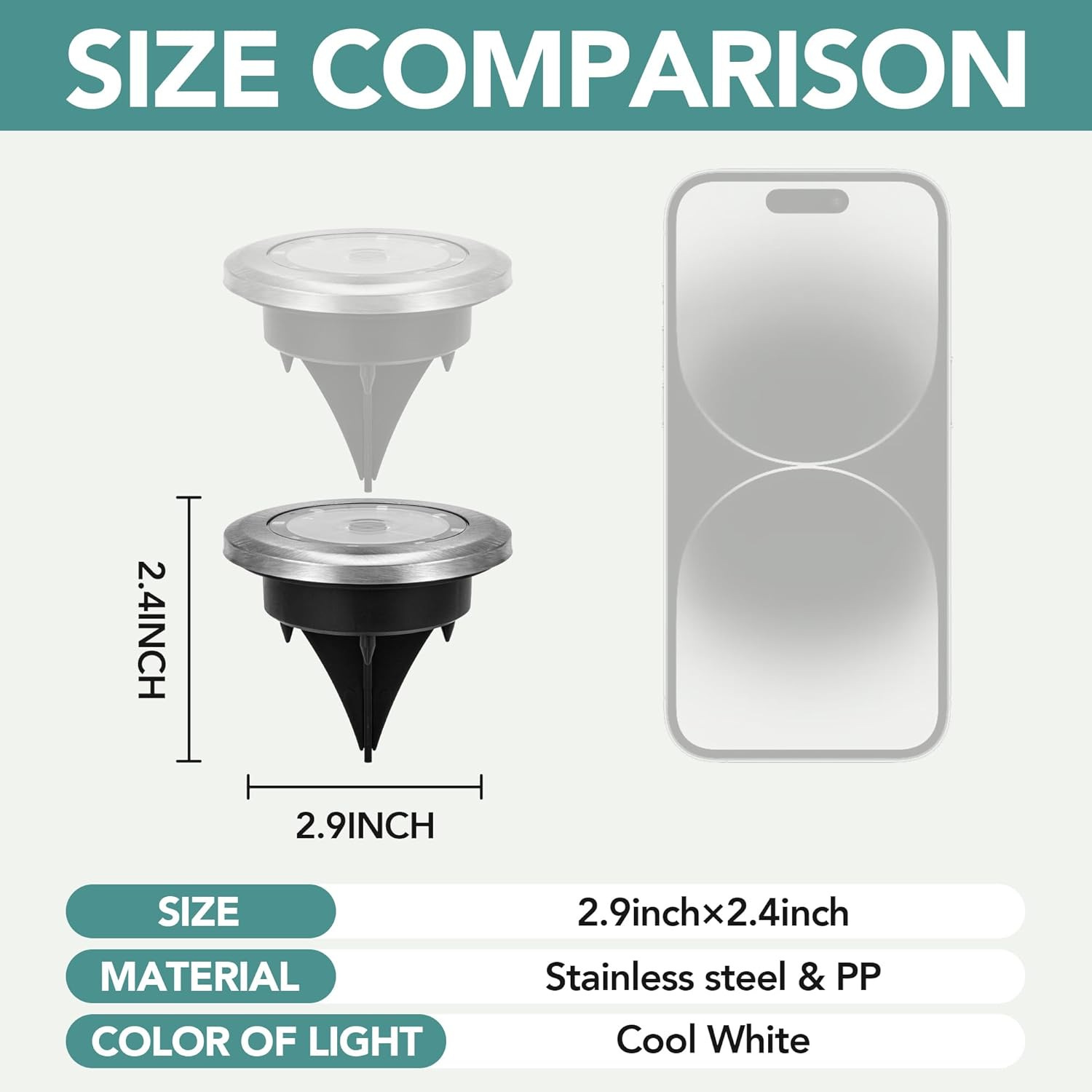 Outdoor solar 8-LED diameter 6-inch stainless steel buried light, courtyard lawn road, garden ground insert light, path light Item Picture