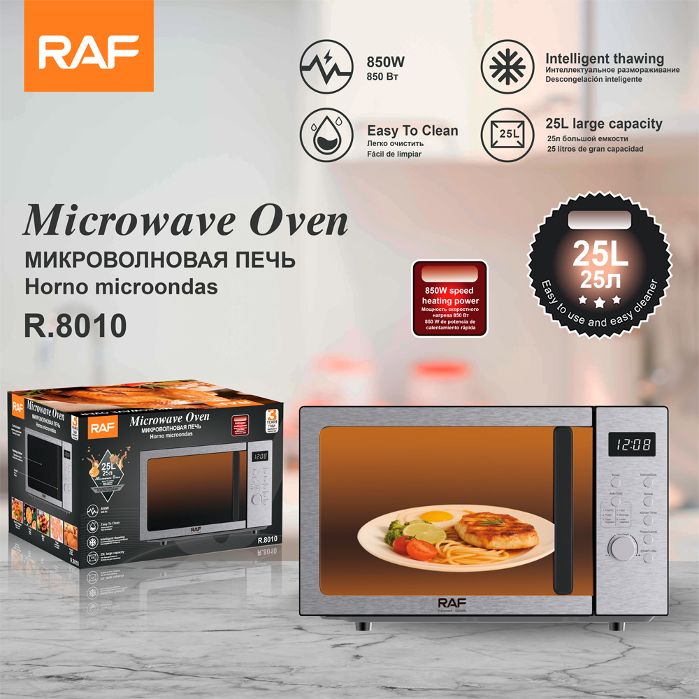 RAF European standard cross-border microwave oven, household quick light wave turntable microwave oven, 25L visible heating microwave oven