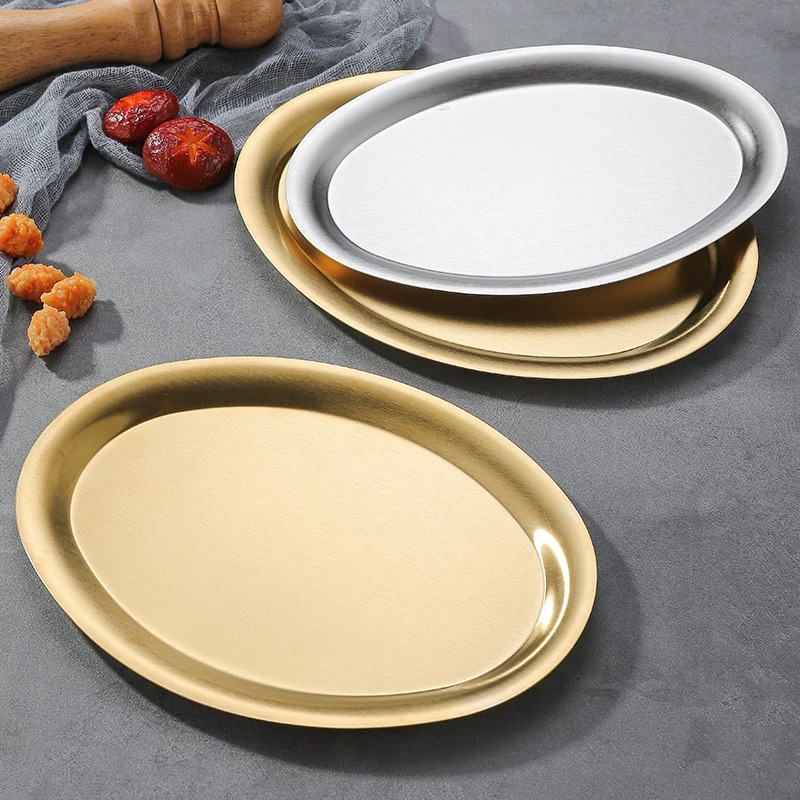Korean-style oval plate, matte stainless steel thickened pasta plate, dessert plate, high-end Western steak plate, fruit plate Specification image