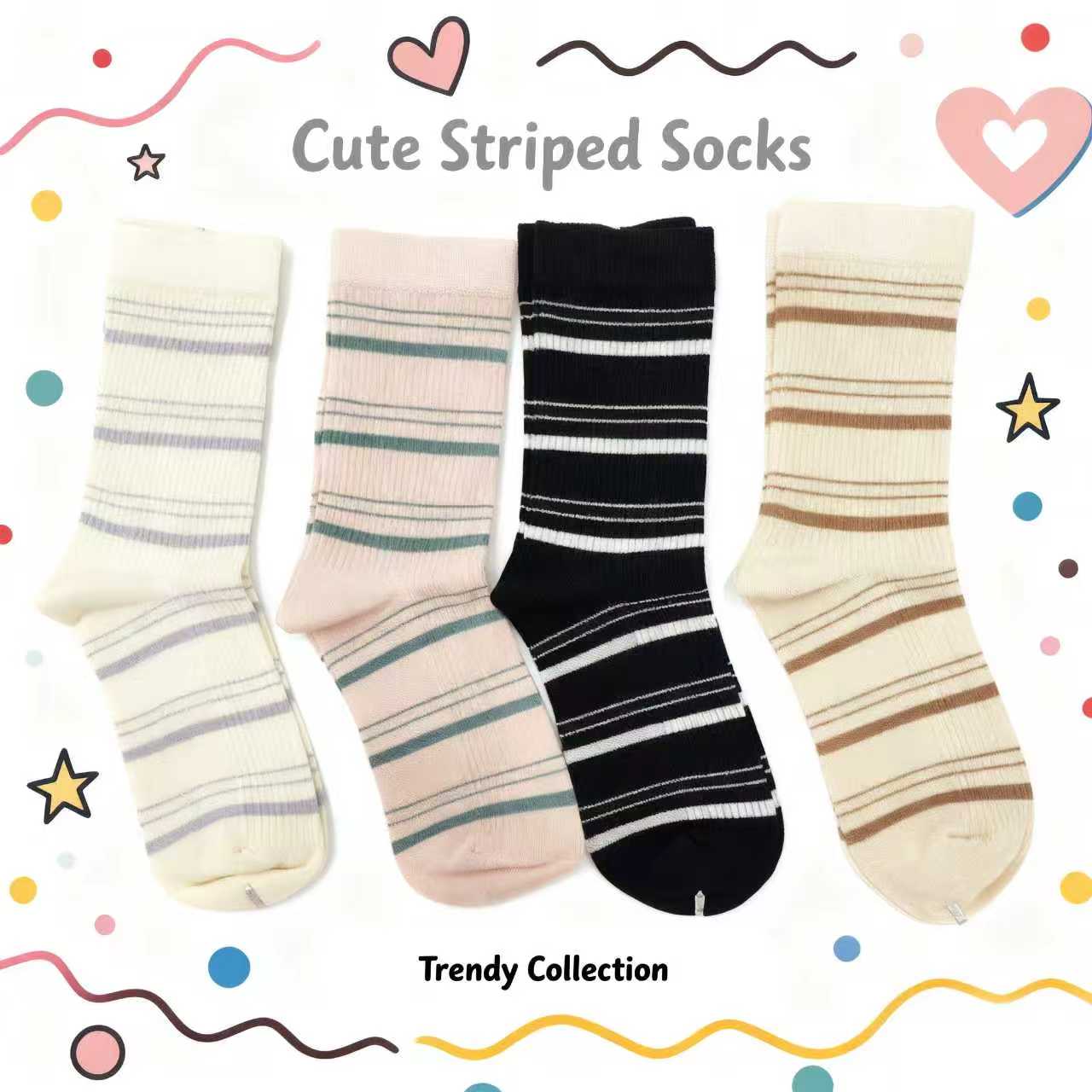 Cute striped mid-calf socks, trendy series, fresh and versatile, sweet style socks