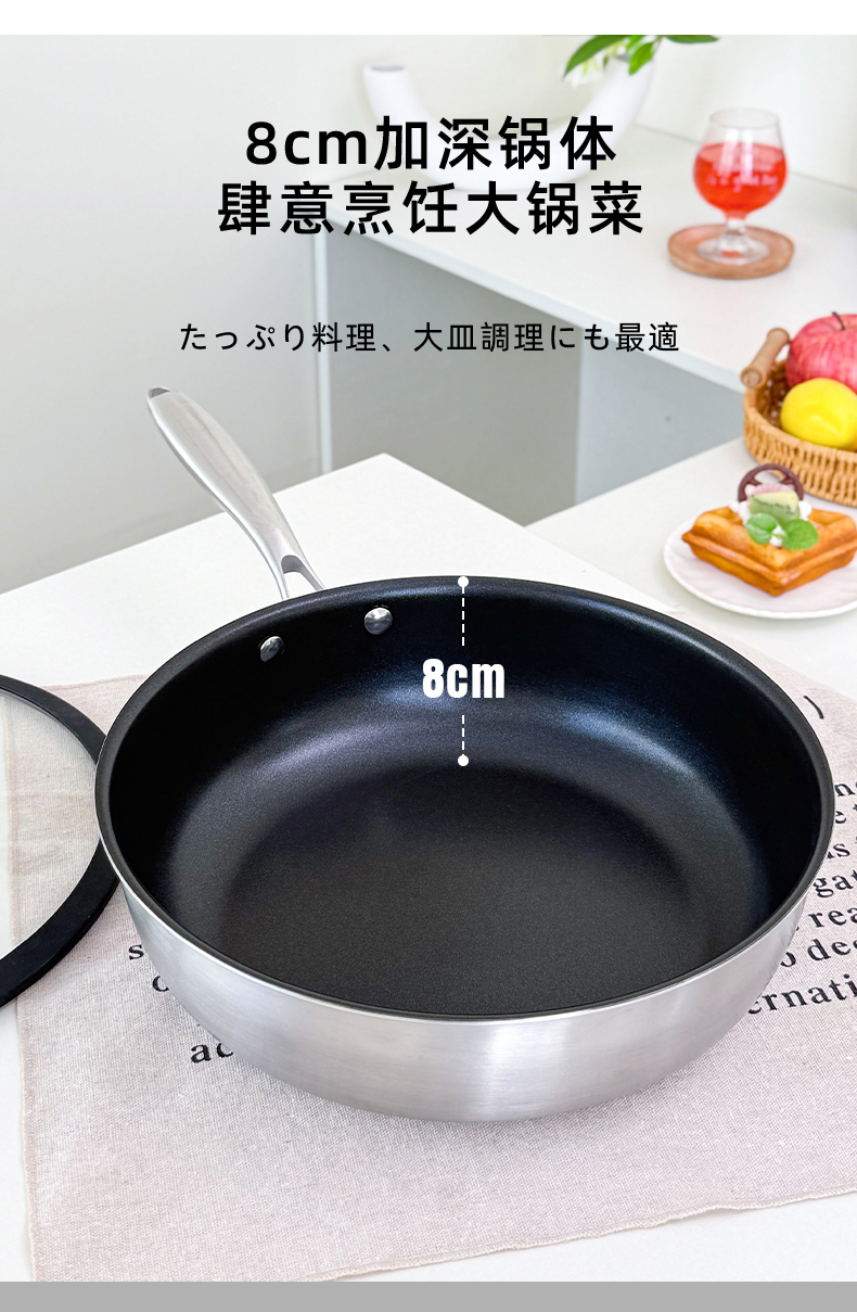 卡拉里28cm深煎钛锅不粘极铁千锤百炼煎锅牛排锅煎炒锅详情12