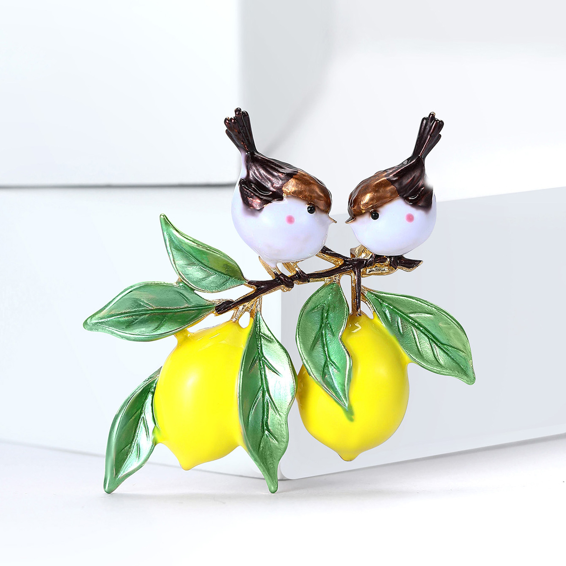 Oil drip lemon brooch, enamel oil alloy fruit brooch, bird brooch, cartoon brooch, silk scarf buckle pin details Picture