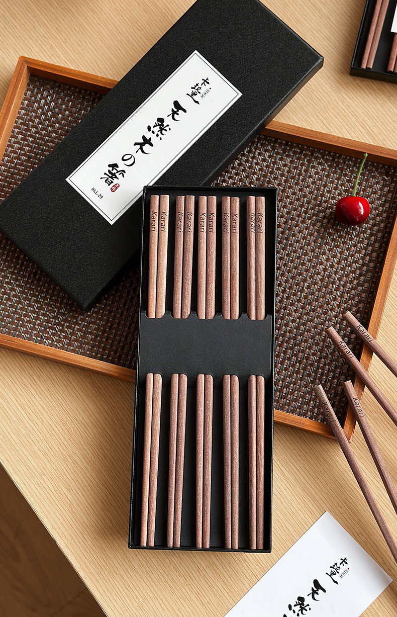 日本制卡拉里红檀木筷子家用实木防霉0油漆健康十双装防滑筷详情5