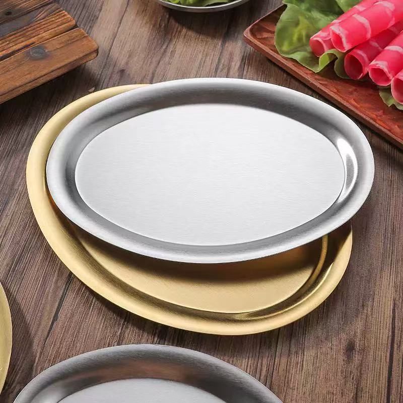 Korean-style oval plate, matte stainless steel thickened pasta plate, dessert plate, high-end Western steak plate, fruit plate details Picture