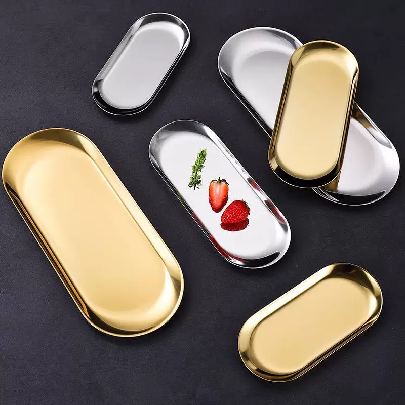 Nordic ins stainless steel elliptical plate, creative restaurant dessert plate, accessory storage tray, Korean cuisine golden plate Item Picture