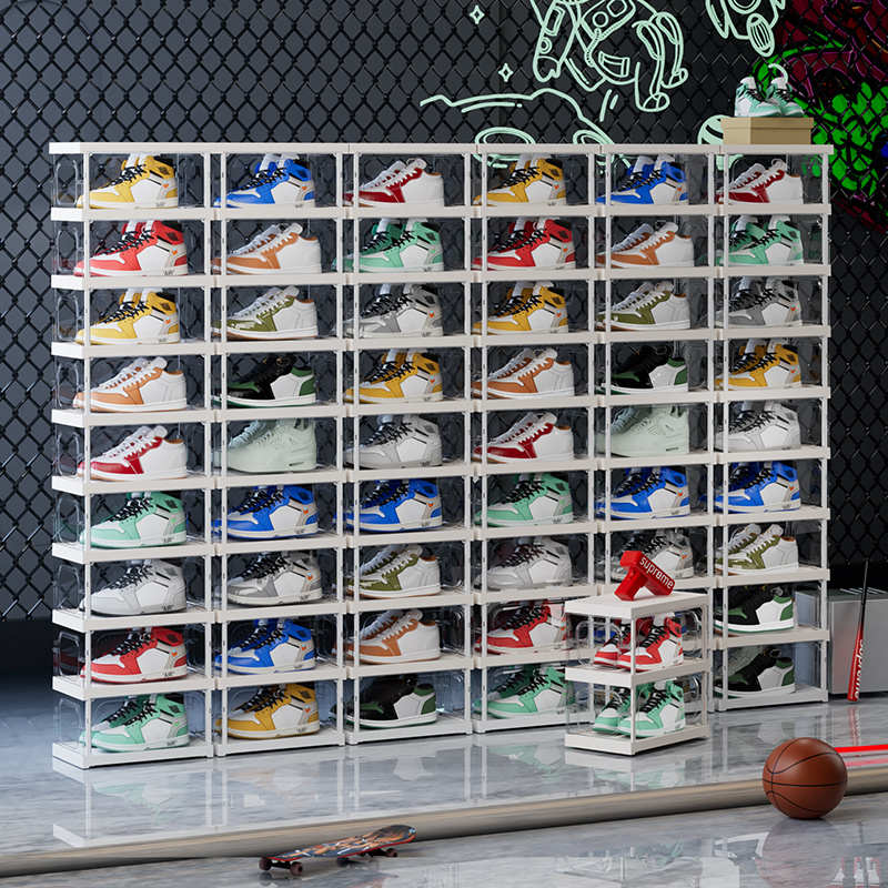 Shenghong Home Acrylic Shoe Box Storage Box, Sneaker Rack, Anti-Oxidation Transparent Shoe Storage, Foldable Plastic Display Box, Shoe Wall Storage Cabinet details Picture
