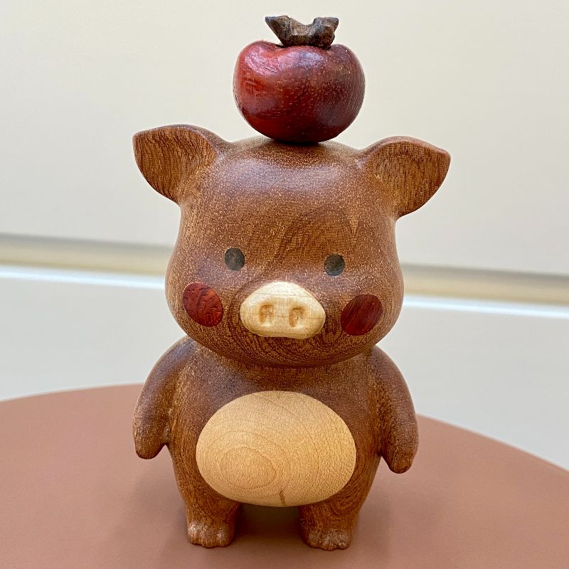 “诸柿如意“猪乌檀木木雕摆件 文创随身把玩手把件茶宠装饰品工艺礼品细节图