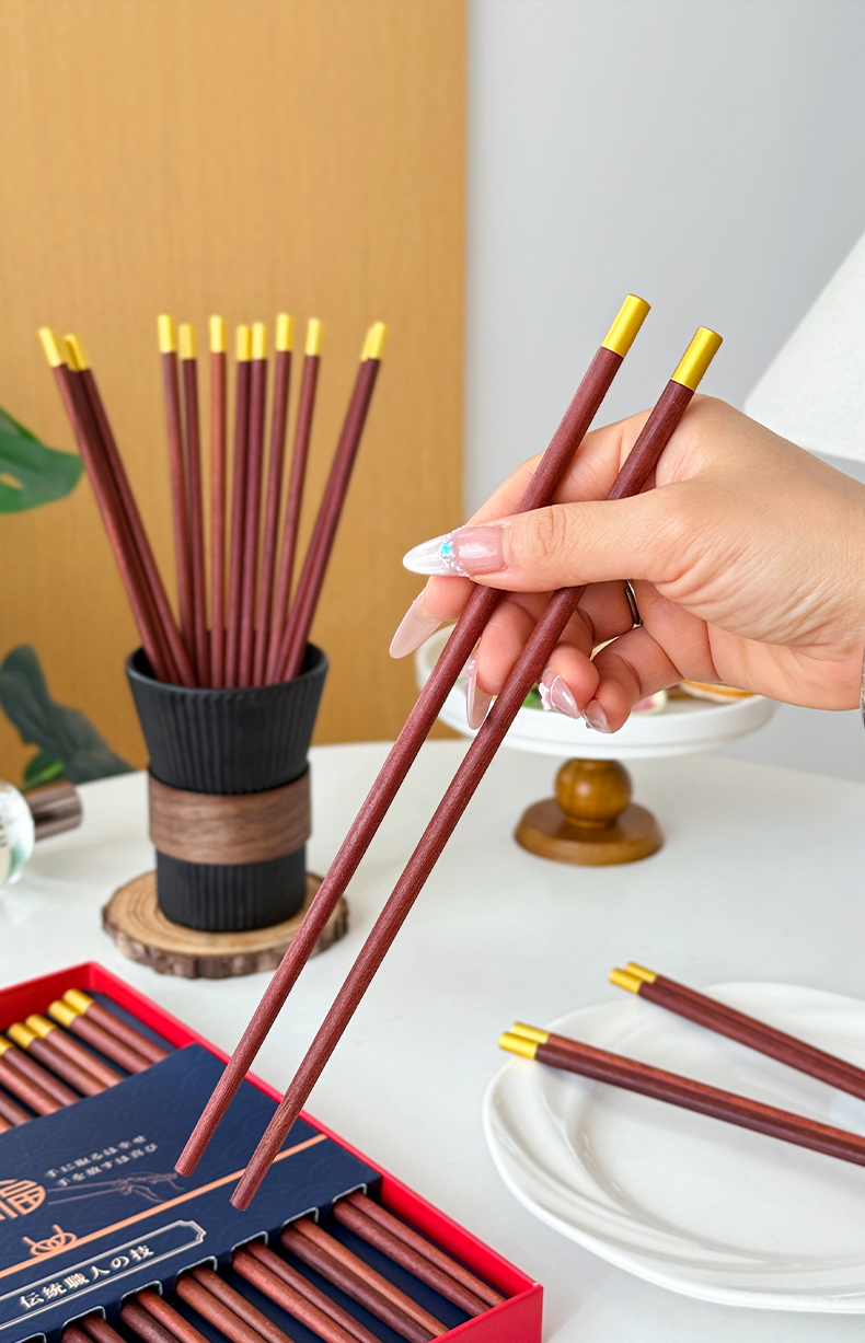 日本制卡拉里全家福筷红檀木筷子家用实木防霉0油漆健康十双装防滑筷详情5