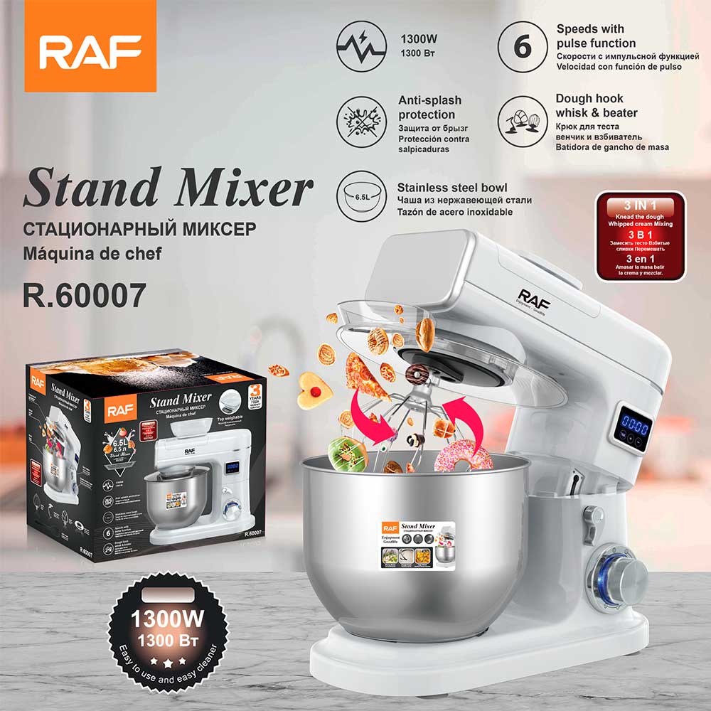 RAF European standard chef machine 6.5L fully automatic dough mixer, capable of weighing and kneading dough in one, with a display screen for timed adjustment full figure