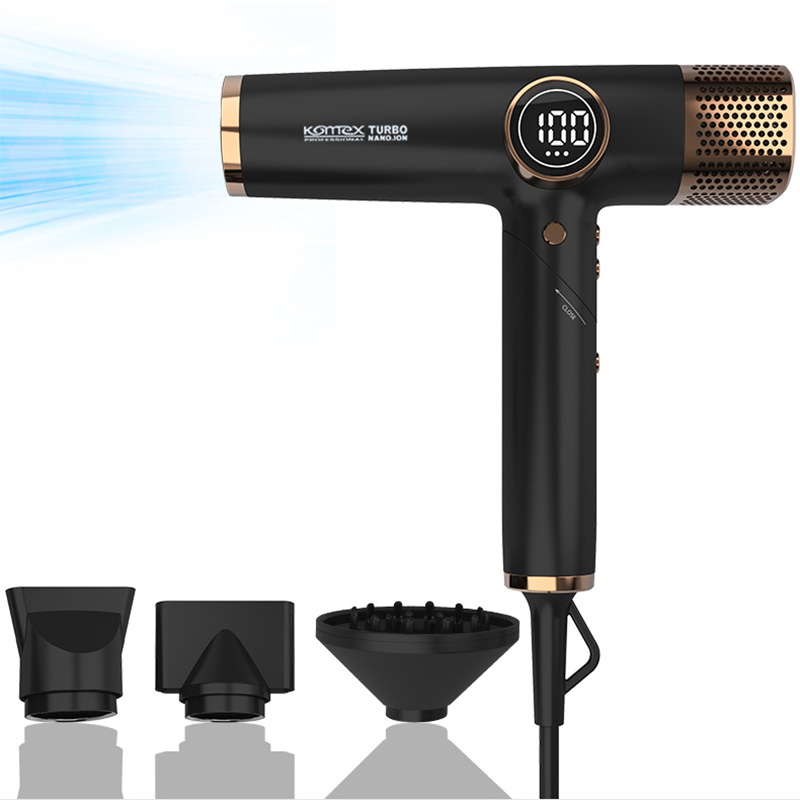 Komex Cross-Border New Products: High-Speed Brushless 110,000 Rpm Folding Travel Hair Dryer, High-Power Constant-Temperature Negative Ion Hair Dryer, Salon Screen Display Hair Dryer