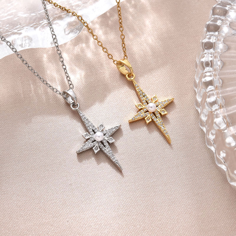 欧美跨境外贸新款铜镀真金十字架项链饰品简约吊坠东南亚潮流百搭镶锆石珍珠详情3