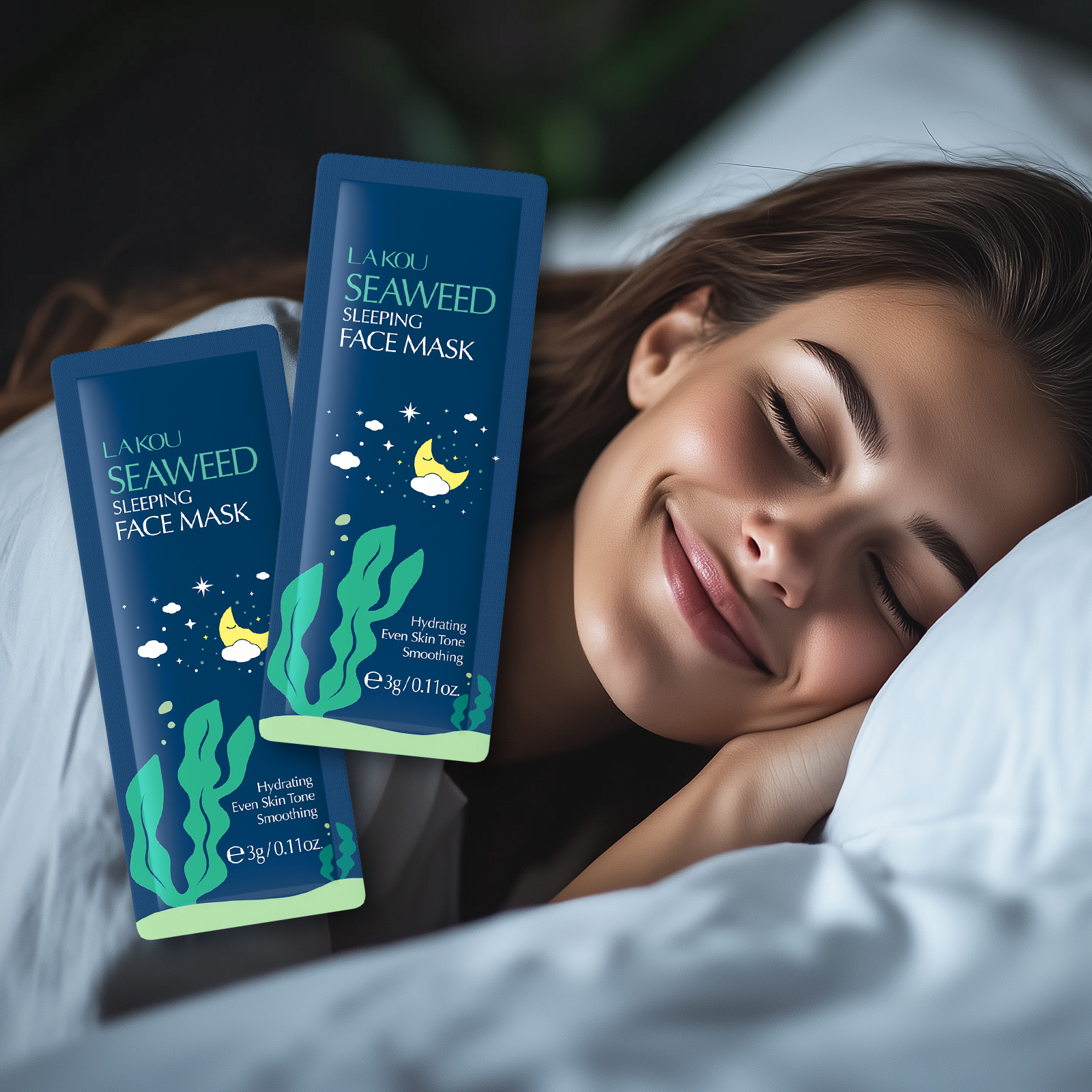 Laikou Seaweed Sleep Mask 1-piece pack 3g All-English sleep Mask no-rinse wholesale Export mask full figure