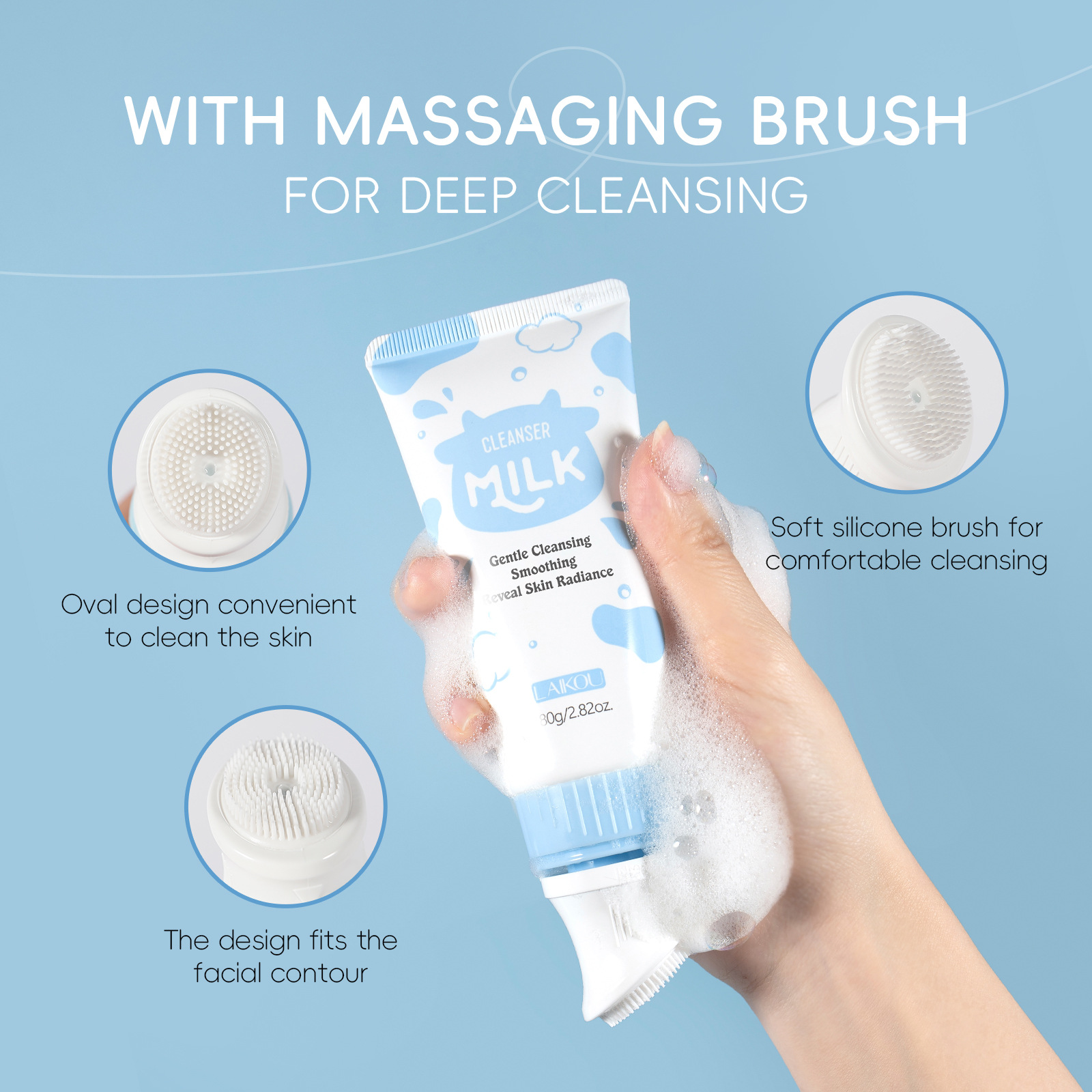 Cross-border LAIKOU Milk Facial Cleanser 80g Hydrating, moisturizing, Pore-cleaning and nourishing Cross-border export facial Cleanser details Picture