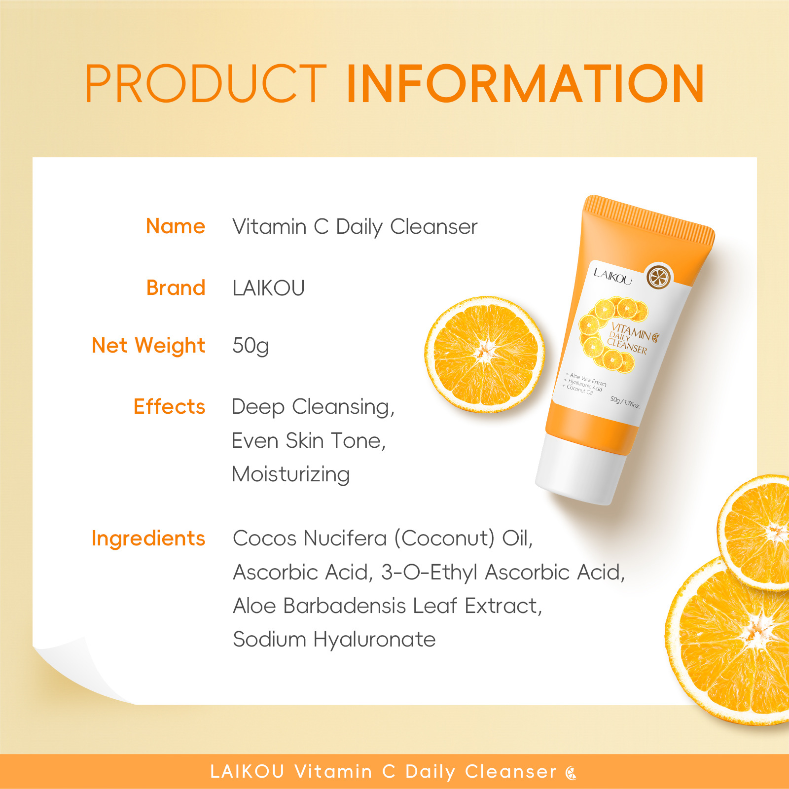 LAIKOU Vitamin C Facial Cleanser 50g (temu Version) Moisturizing and Hydrating Cross-border Export Facial Cleanser details Picture