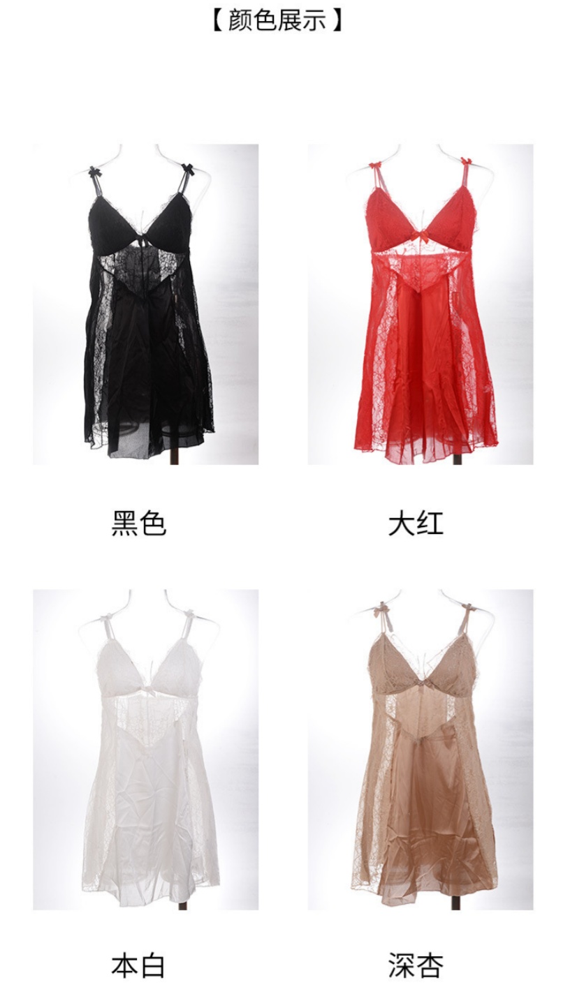 蕾丝睡衣女法式性感吊带睡裙新款内衣弹力镂空蝴蝶结网纱居家睡裙详情8