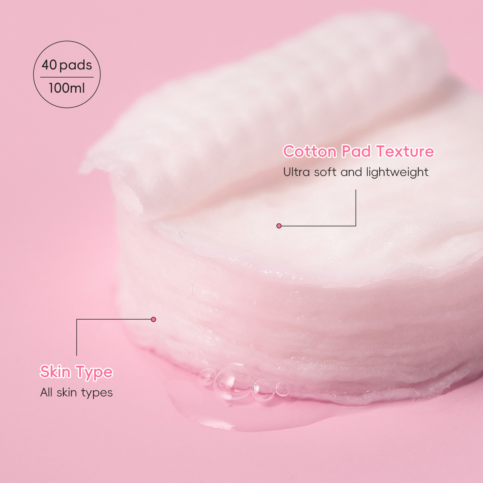 Cross-border LAIKOU Cherry Blossom Day and Night Toning Cotton pads 100ml/40 pads Cleansing, Makeup Removal and Moisturizing Cleansing Pads Specification drawing