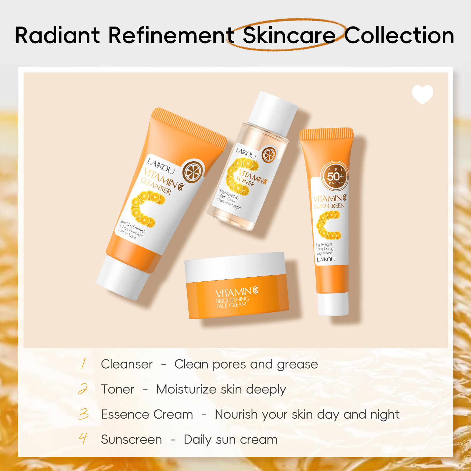 Wholesale and in-stock stock of the new cross-border product, Laikouwei C Travel Four-piece Set for brightening skin tone and facial care Application Scenario