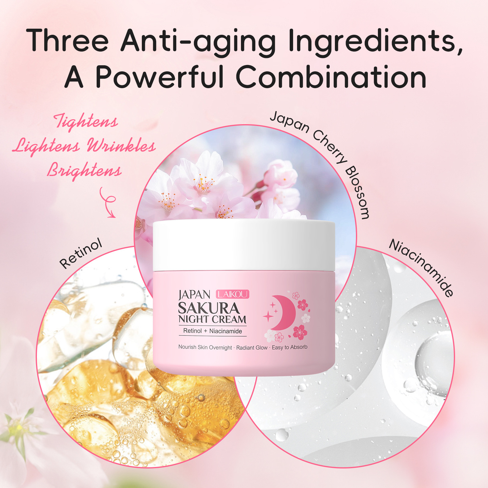 Cross-border Laicome Japanese Cherry Blossom Night Cream 30g Moisturizing and Nourishing Water Cream for Morning A and Evening C, available for wholesale from the manufacturer Specification drawing