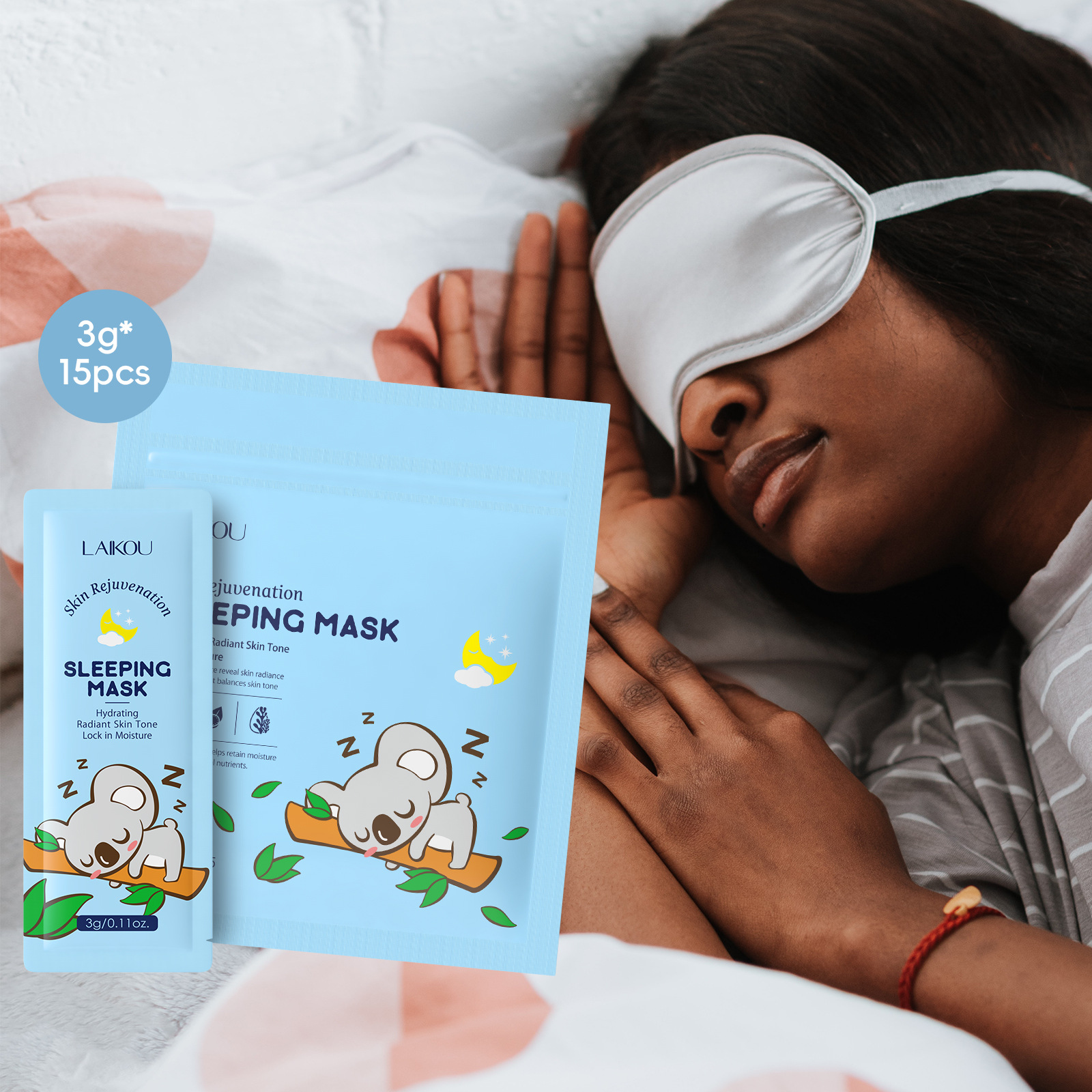 LAIKOU Koala Leave-in Sleeping Mask 3g*15 pieces in English packaging, in stock for export full figure
