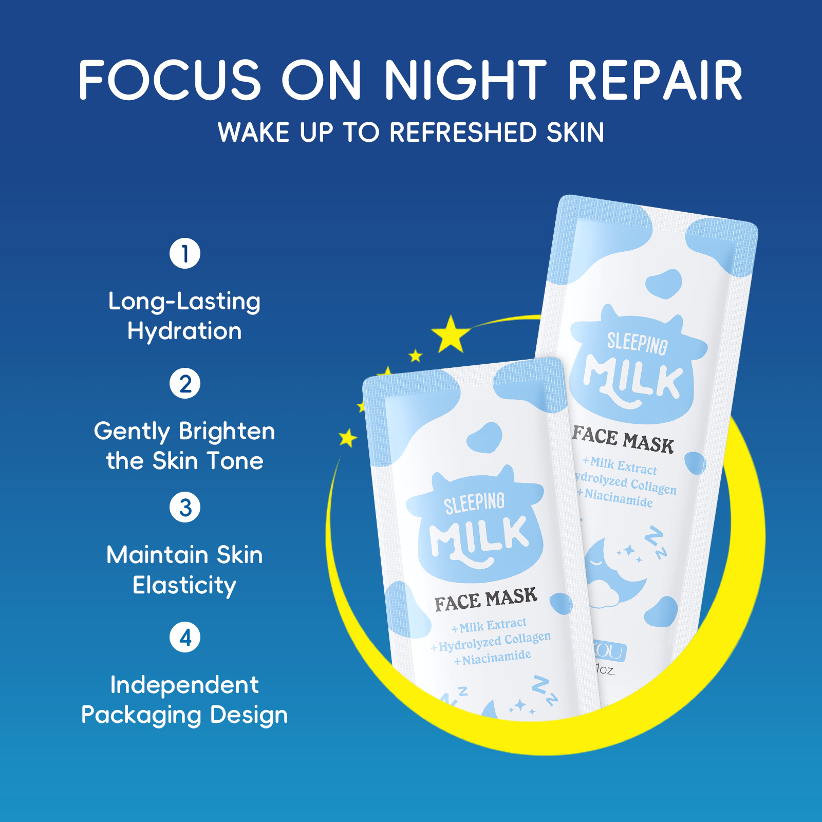 Cross-border all-English mask LAIKOU Milk Sleeping Mask 3g Hydrating and Moisturizing Export Stock facemask Specification drawing