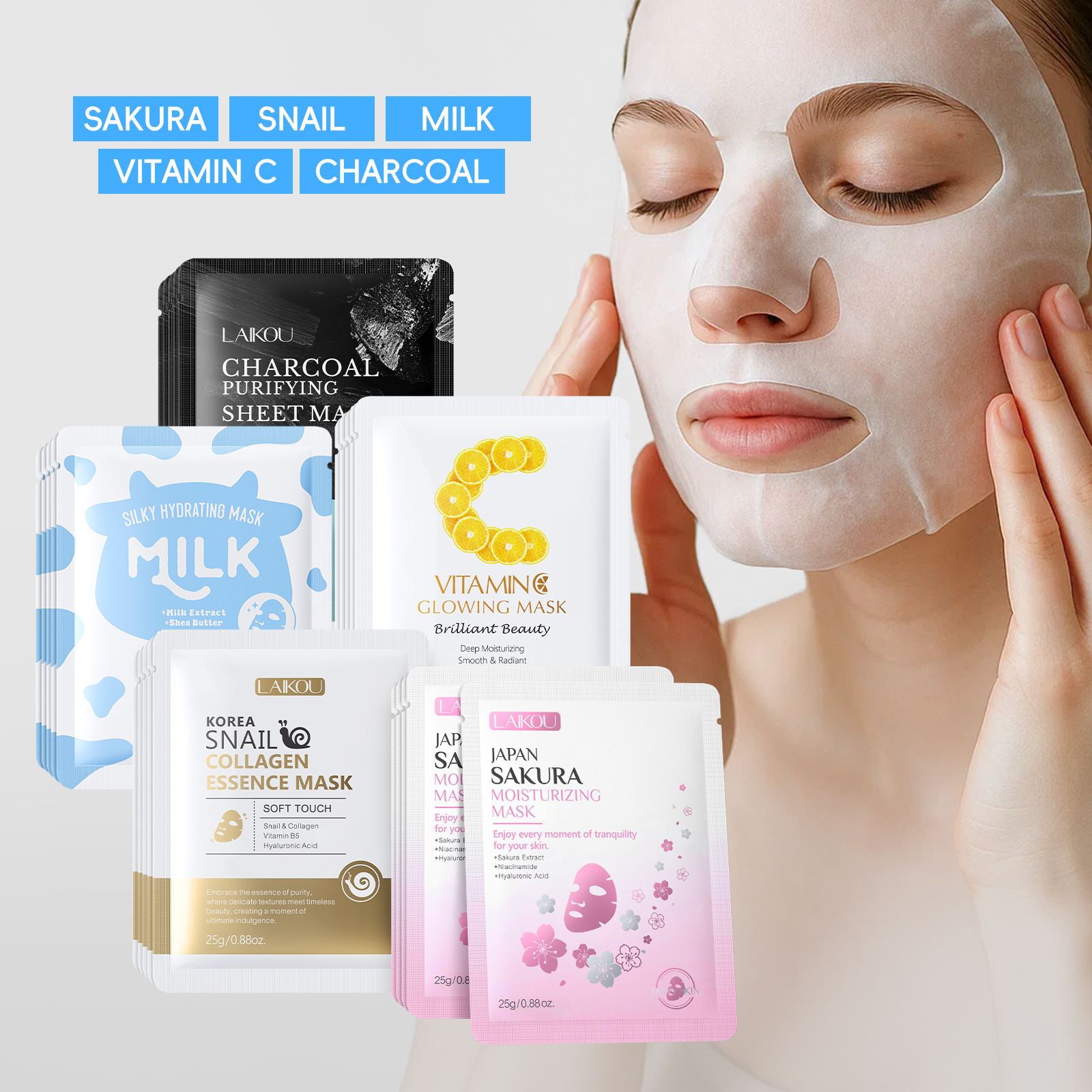 Cross-border Laicome Moisturizing Mask facemask mask sheet all-English export mask patch series skin care products in stock full figure