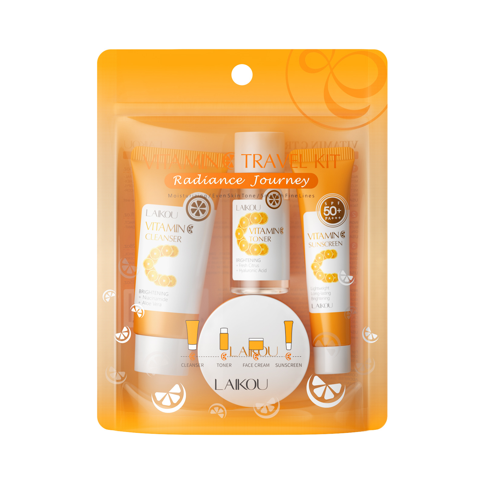 Wholesale and in-stock stock of the new cross-border product, Laikouwei C Travel Four-piece Set for brightening skin tone and facial care Item Picture
