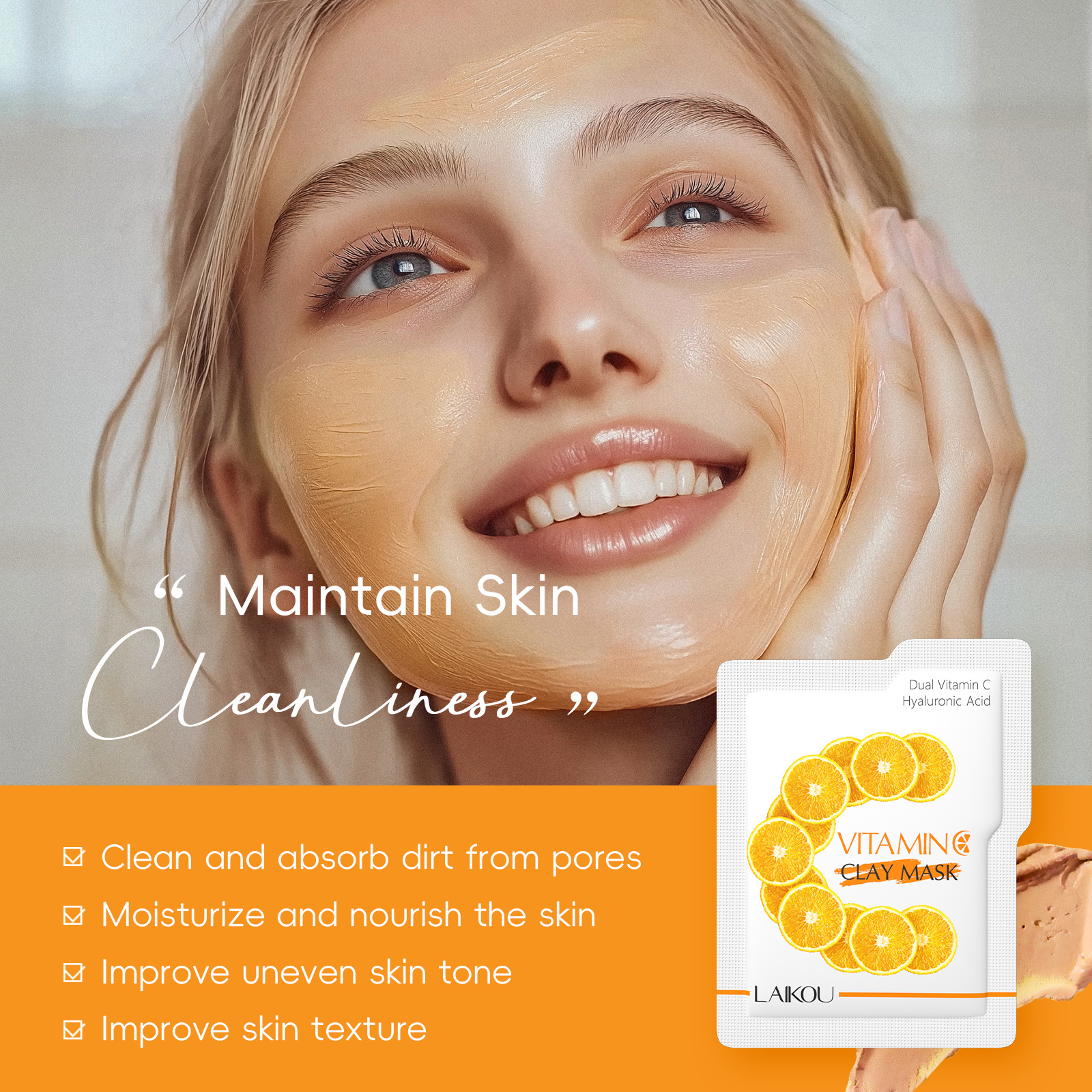 Cross-border in-stock new LAIKOU Vitamin c mud Mask Sheet 5g single sheet Pore-cleaning and application mask export Specification drawing