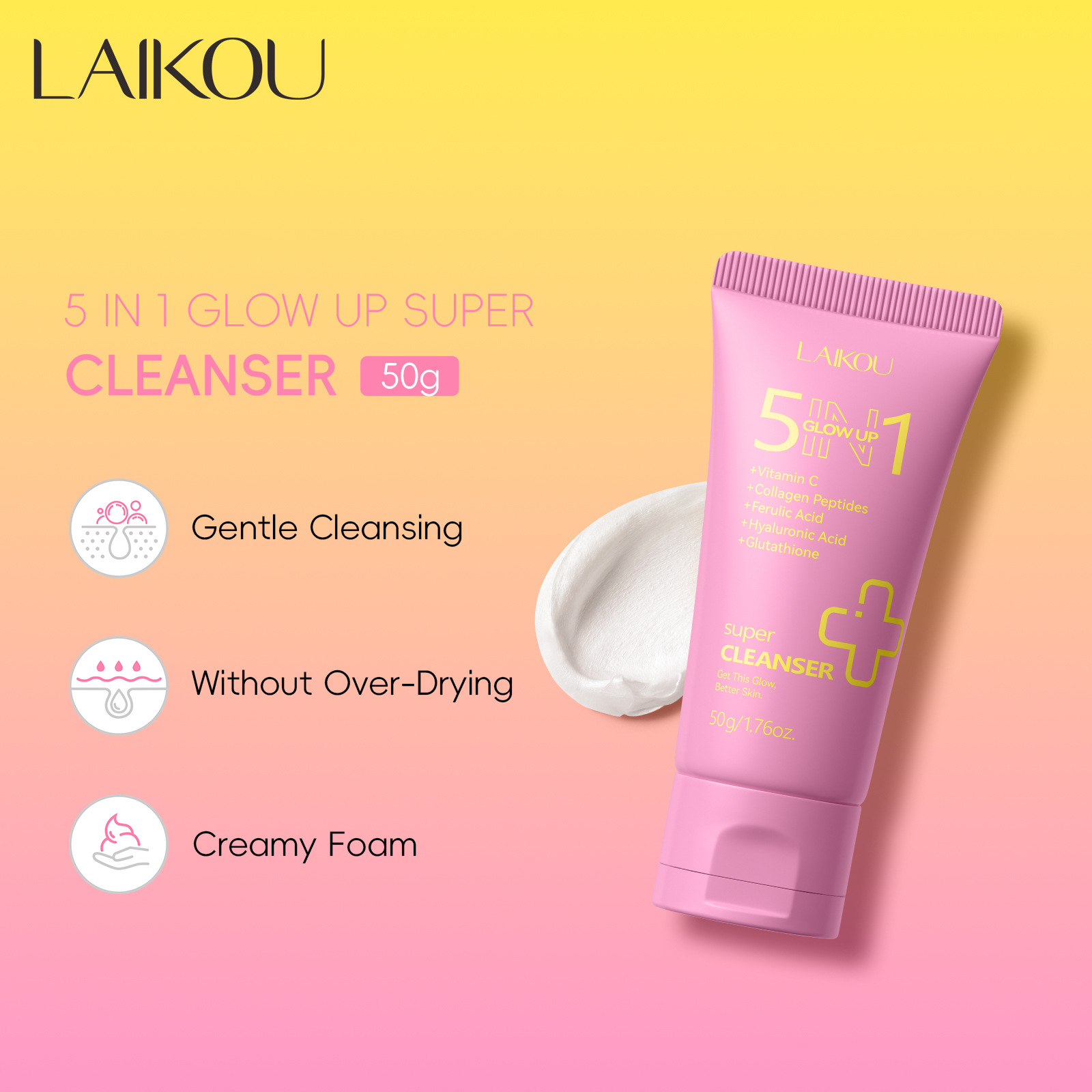 Cross-border Laicome 5-in-1 Radiant Facial Cleanser 50g Hydrating, Moisturizing and Pore-cleaning English export Facial Cleanser full figure