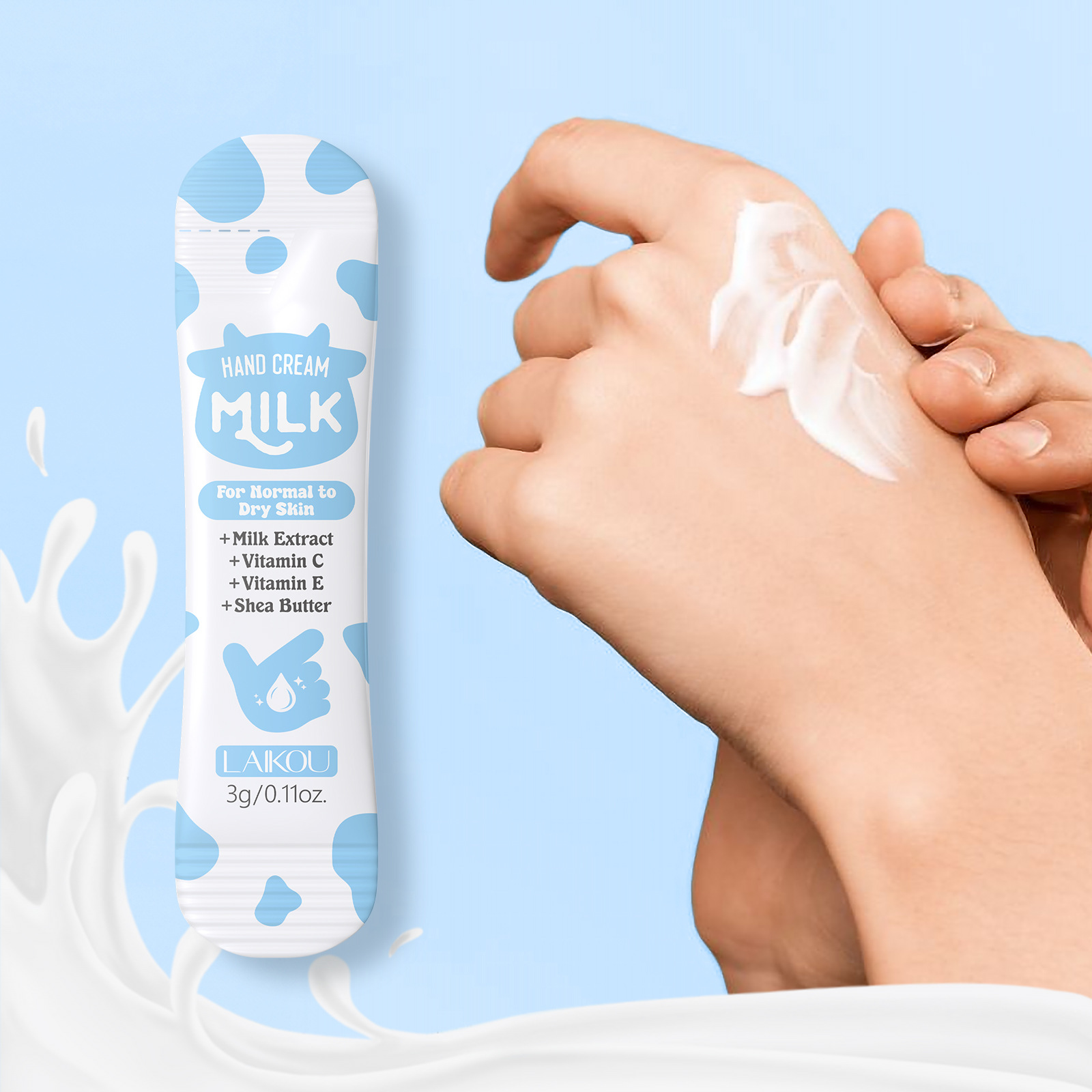 Cross-border new product: Laicome Milk Hand Cream 3g Hydrating, Moisturizing and nourishing English packaging sheet Hand Cream full figure