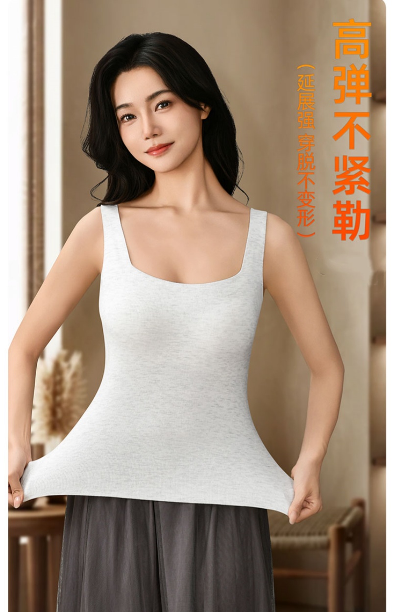 Women's thermal vest, seamless base layer top, double-sided fleece square neck with fleece thermal halter, autumn and winter fixed cup vest details Picture
